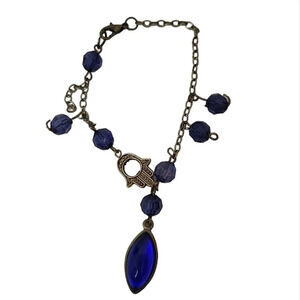 Cobalt Blue Disco Ball Hamsa Hand Dangle Bracelet